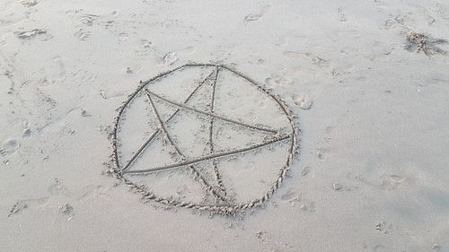 High angle view of heart shape on sand