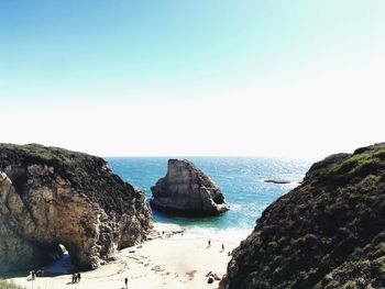 Scenic view of sea against clear blue sky