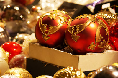 Close-up of christmas decoration in box