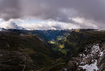 View of geiranger fjord from dalsnibba viewpoint at about 1500m over sealevel