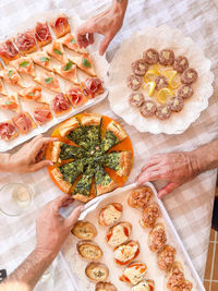 High angle view of food on table