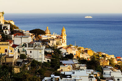 High angle view of city at seaside