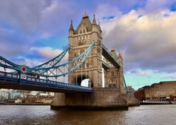 View of bridge over river against cloudy sky