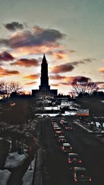 Buildings at sunset