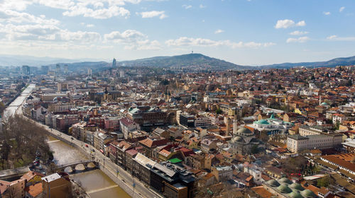 High angle view of townscape against sky