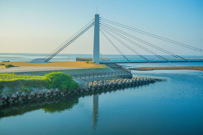 Bridge over river against clear sky