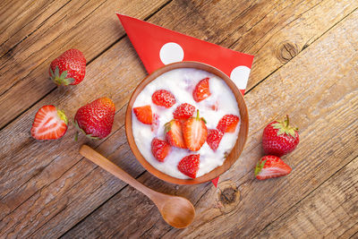 High angle view of breakfast on table