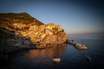 Manarola city of cinqe terre while sunset