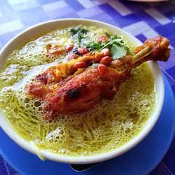 High angle view of meal served in bowl