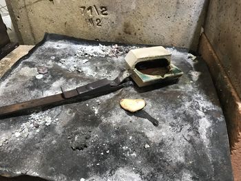 High angle view of ice cream in kitchen