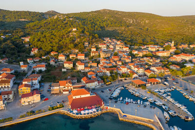 Aerial view of tkon town on pašman island, croatian adriatic