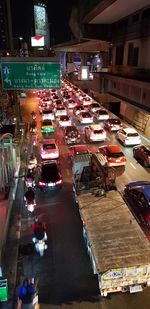 High angle view of traffic on road at night