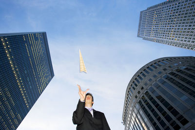 Low angle view of modern building against sky