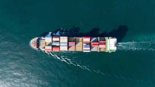 High angle view of ship in sea