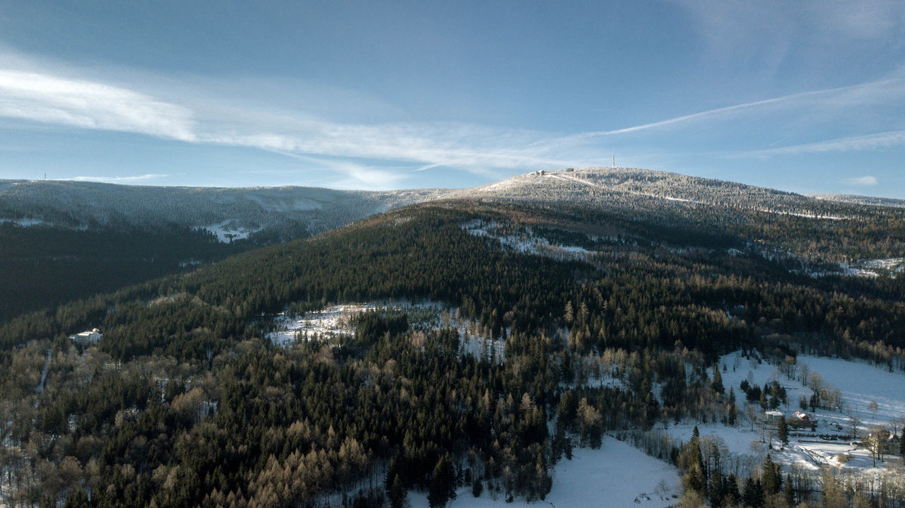 sky, beauty in nature, scenics - nature, mountain, winter, tranquil scene, tranquility, cold temperature, cloud - sky, plant, snow, environment, nature, no people, non-urban scene, landscape, water, day, tree, snowcapped mountain, mountain peak