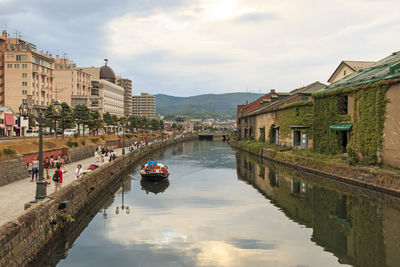 High angle view of canal in city