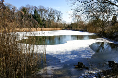 Scenic view of lake against sky during winter