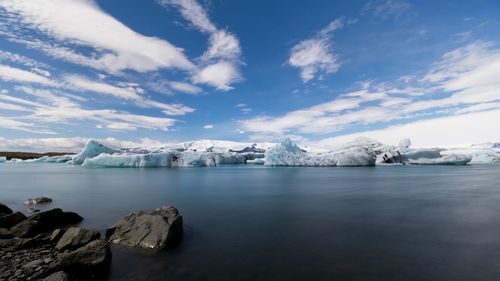 Iceberg lake against sky in iceland