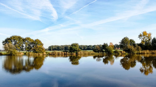 Reflection of trees in lake against sky