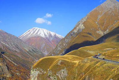 Scenic view of snowcapped mountains against sky