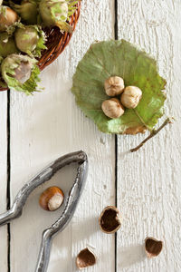 High angle view of fruits in bowl on table
