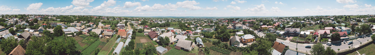 High angle shot of townscape against sky