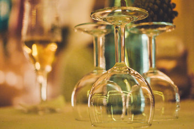 Close-up of glass bottles on table