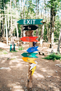 Information sign amidst trees in forest