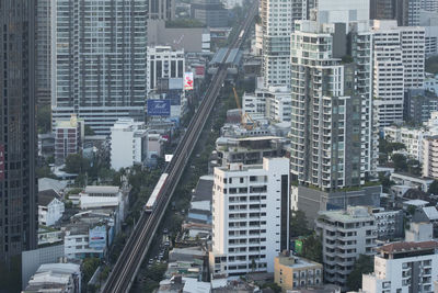 High angle view of buildings in city