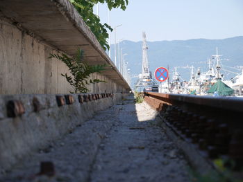 View of railroad tracks against clear sky