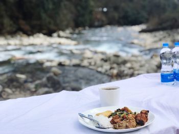 Close-up of food served in plate on table