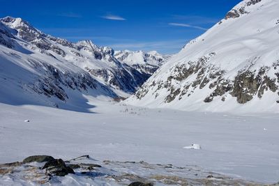 Scenic view of snowcapped mountains against sky