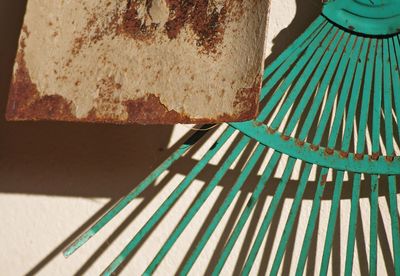 High angle view of rusty metallic structure on sunny day