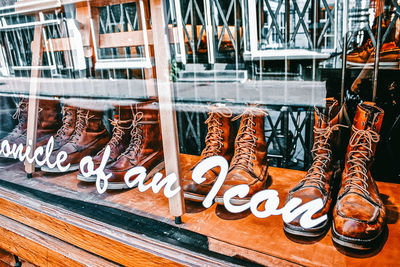 Close-up of shoes for sale