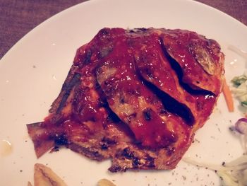 Close-up of meat served in plate