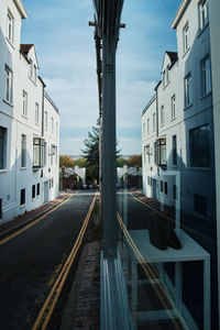 Railroad tracks amidst buildings in city against sky