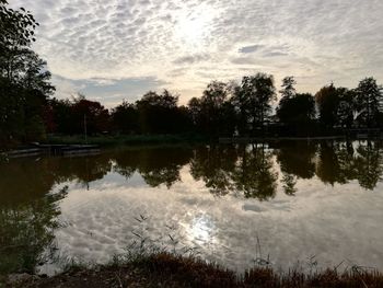 Scenic view of lake against sky during sunset