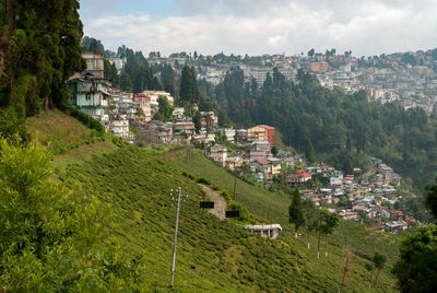 High angle view of townscape against sky