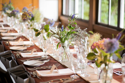 Flower vase on table