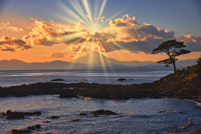 Sunset scenery of the tateishi beach in miura peninsula