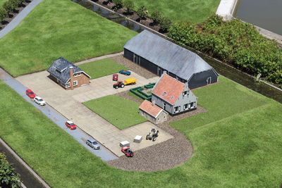 High angle view of lawn in yard