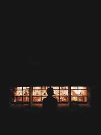 Rear view of silhouette man standing against sky at night