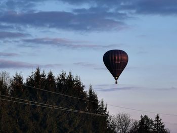 Low angle view of hot air balloons against sky