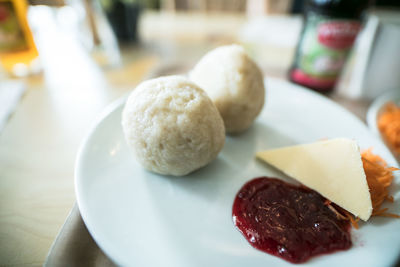 Close-up of dessert in plate on table