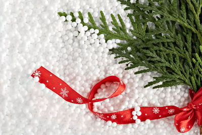 Close-up of christmas decoration on snow