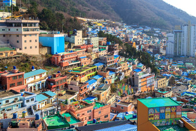 High angle view of cityscape against sky