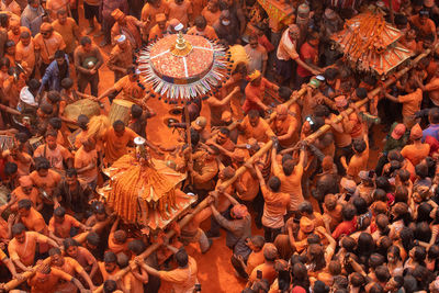 Locals celebrate the bisket jatra festival in thimi in the bhaktapur district.