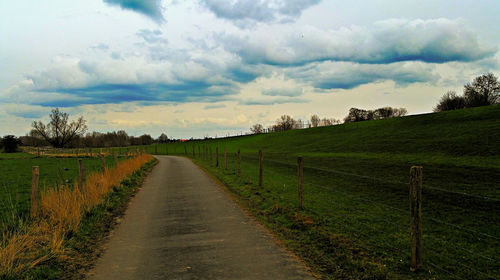 Scenic view of field against cloudy sky