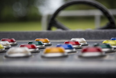 Close-up of multi colored push buttons