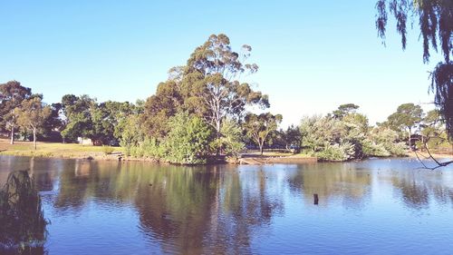 Scenic view of lake against clear sky